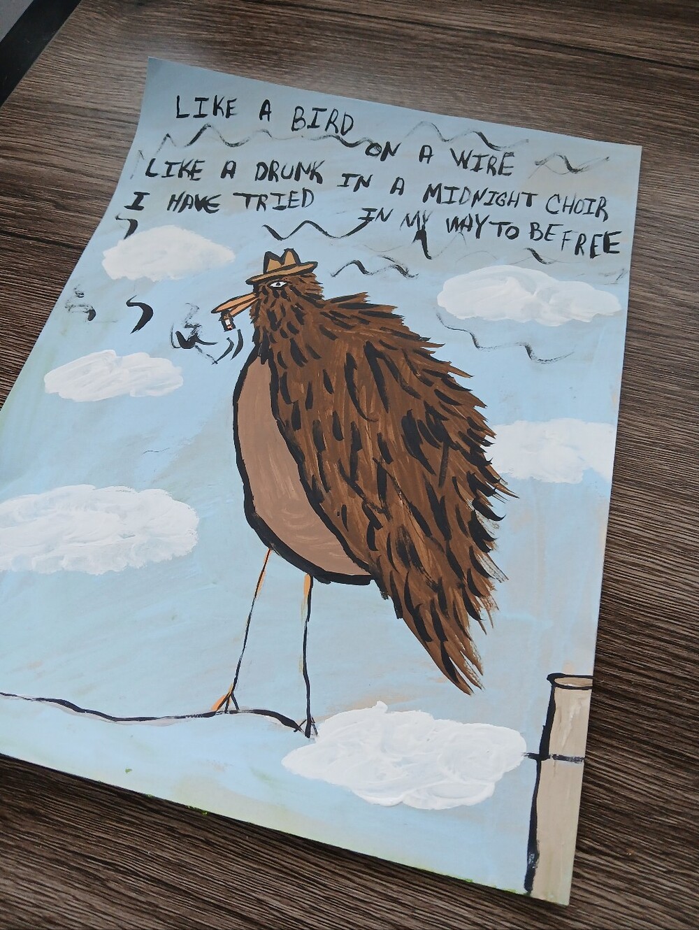 Bird On A Wire Painting Folk Art